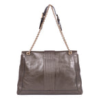 Shoulder Bag Maxi Baguette Flap Grey Calfskin Leather
