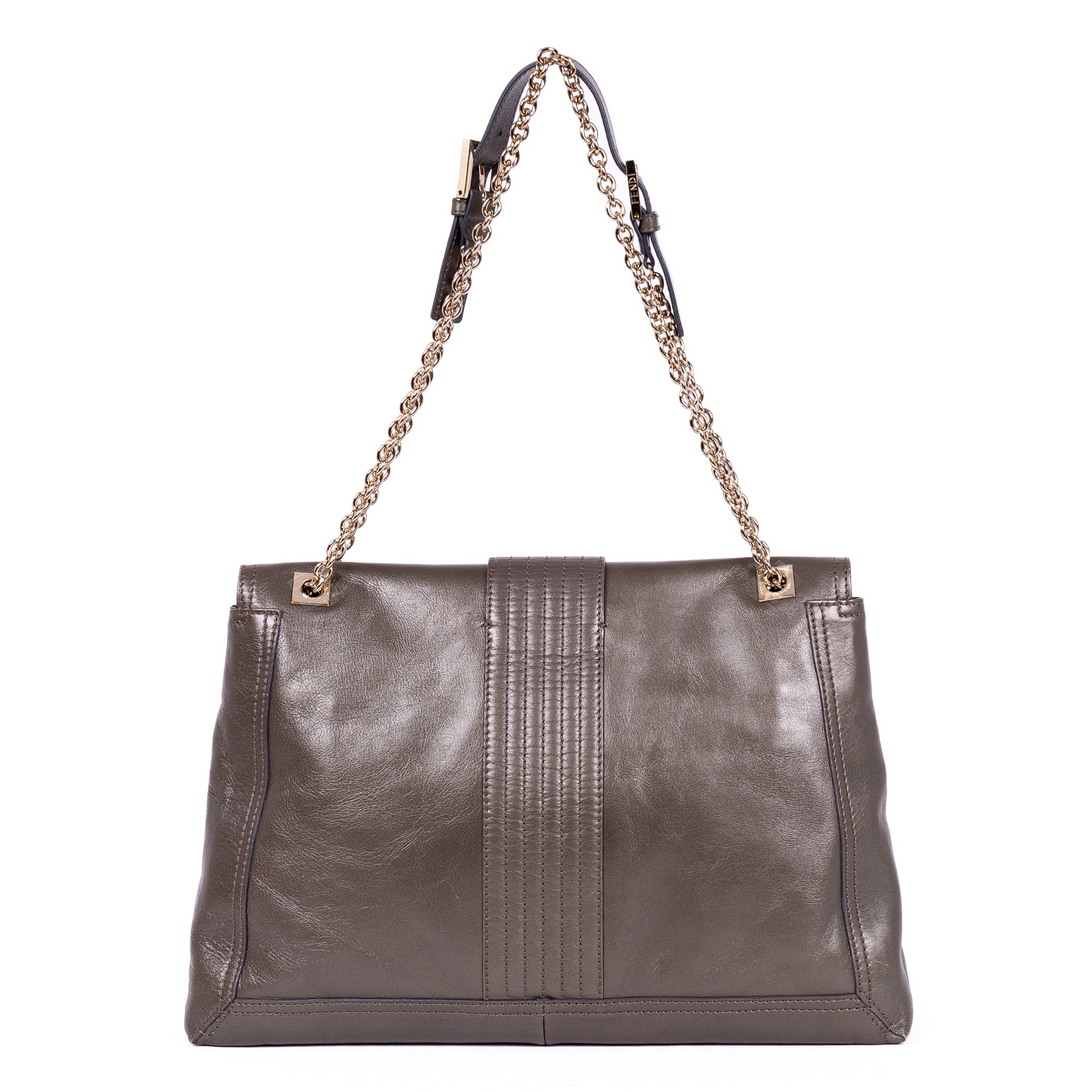Shoulder Bag Maxi Baguette Flap Grey Calfskin Leather