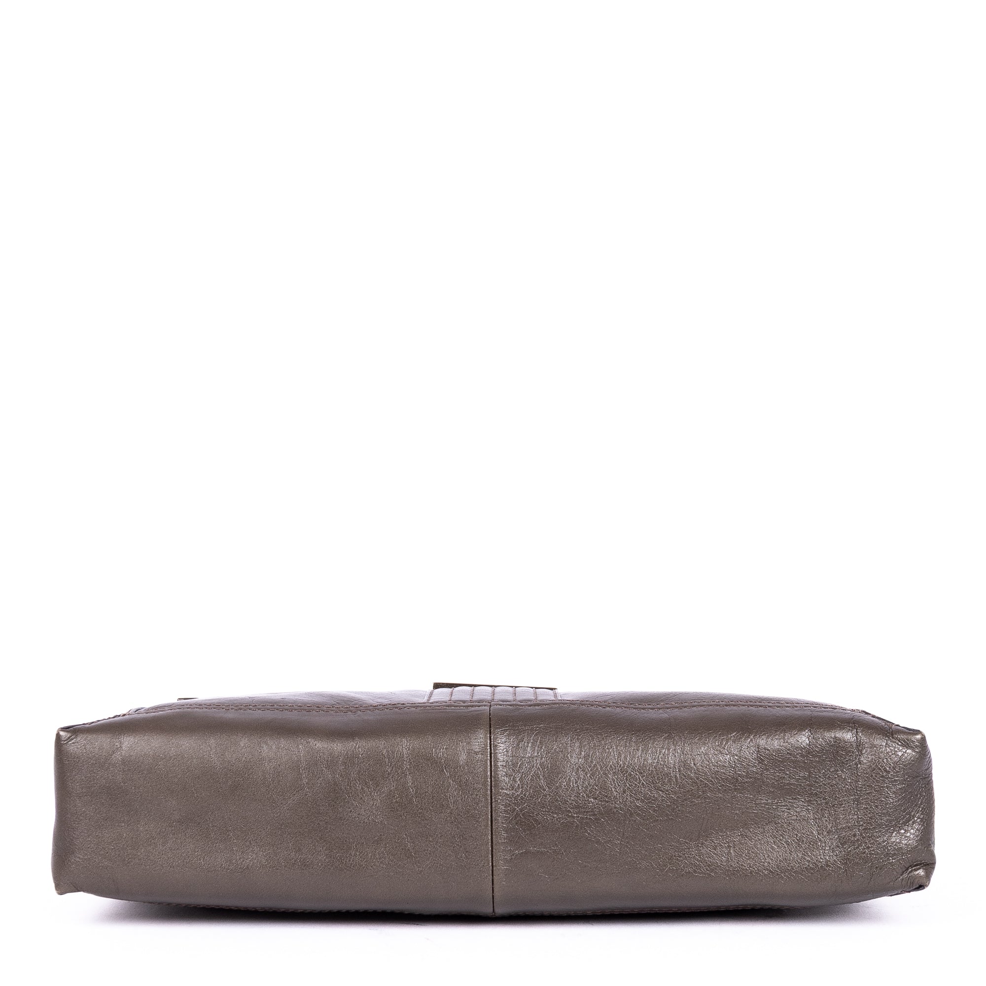 Shoulder Bag Maxi Baguette Flap Grey Calfskin Leather