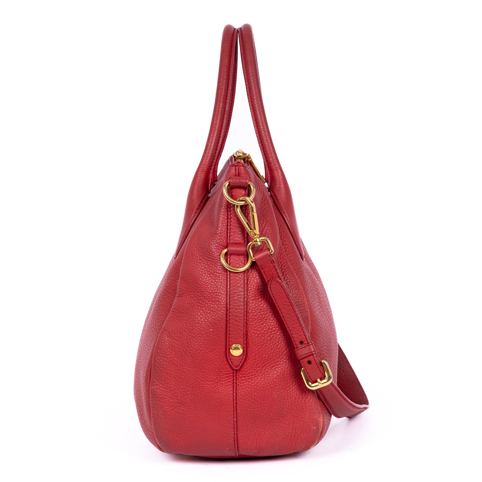 Shoulder Bag Cabas Crossbody Red Vitello Daino Leather