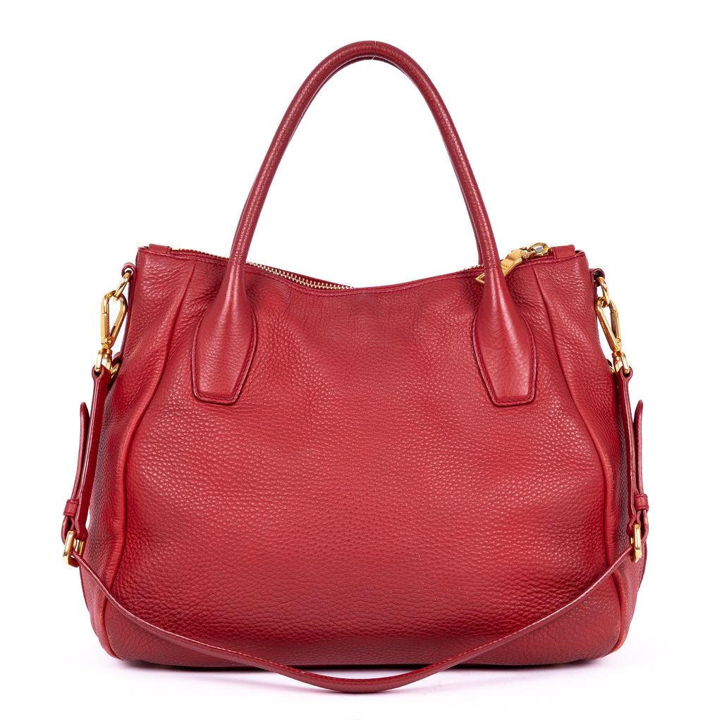 Shoulder Bag Cabas Crossbody Red Vitello Daino Leather