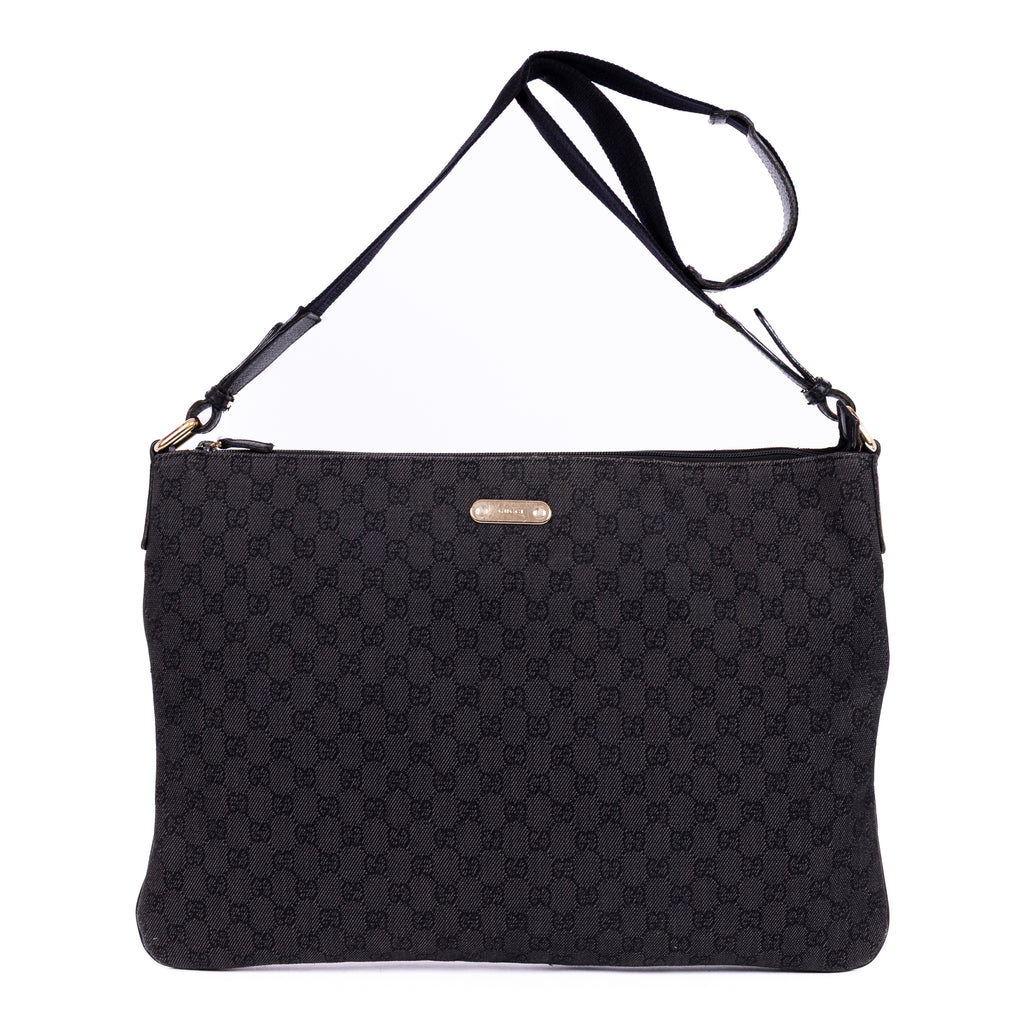 Shoulder Bag Large Flat Messenger Black Monogrammed Canvas