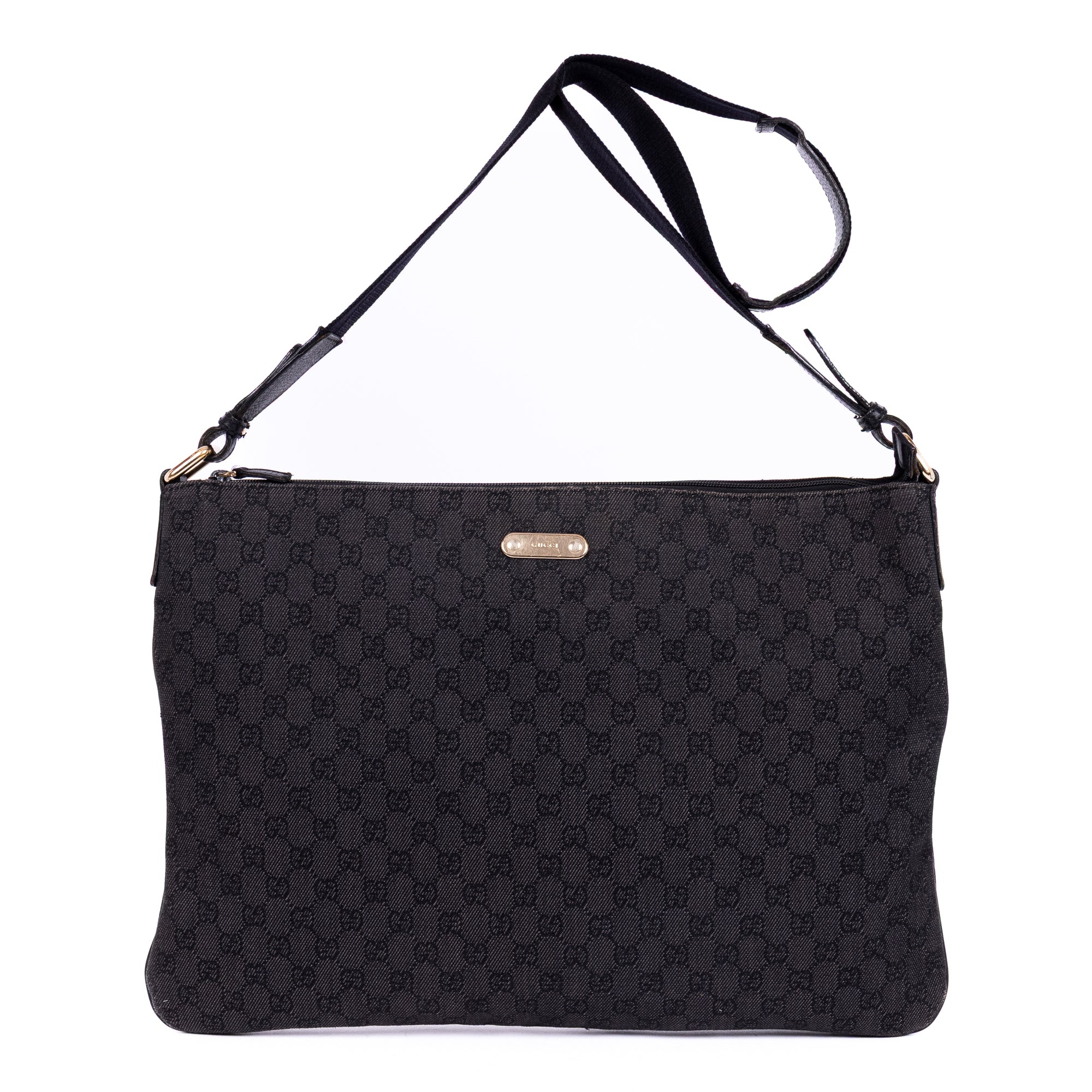Shoulder Bag Large Flat Messenger Black Monogrammed Canvas