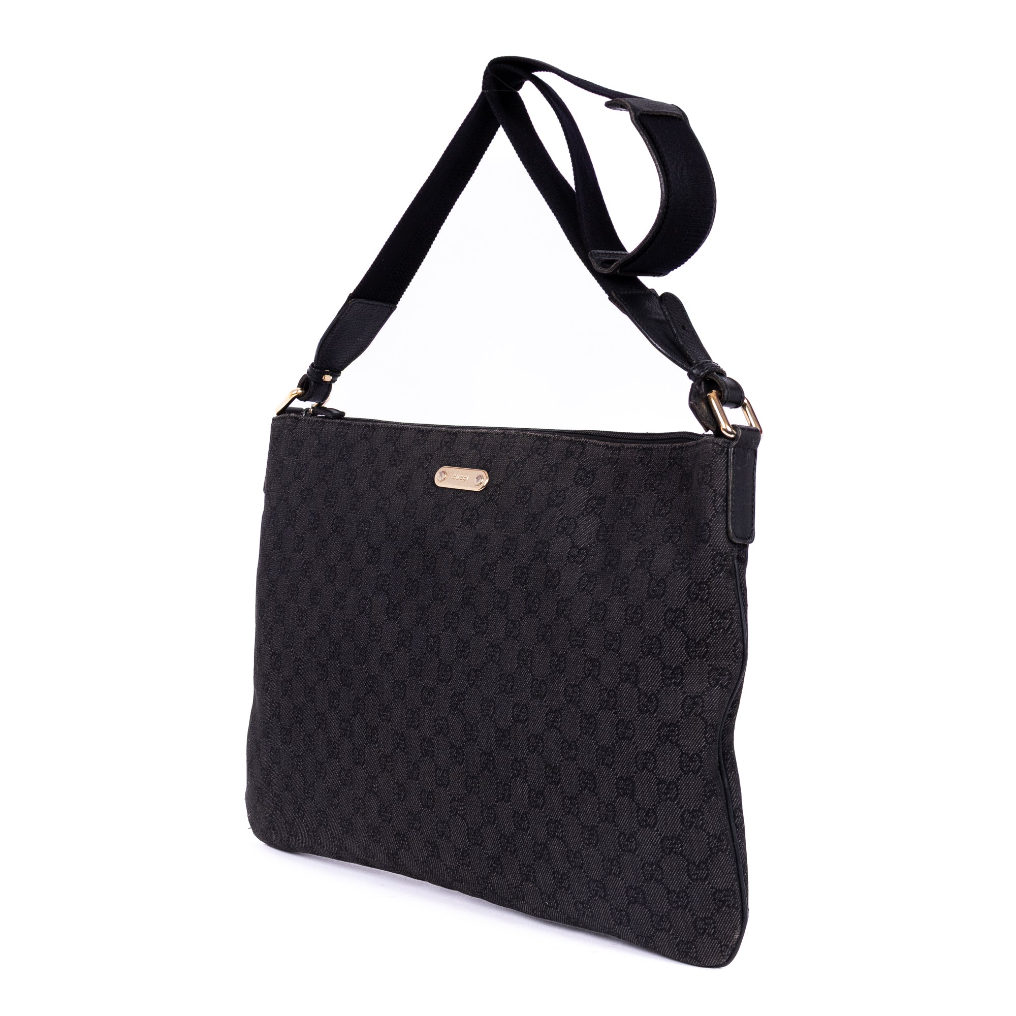 Shoulder Bag Large Flat Messenger Black Monogrammed Canvas