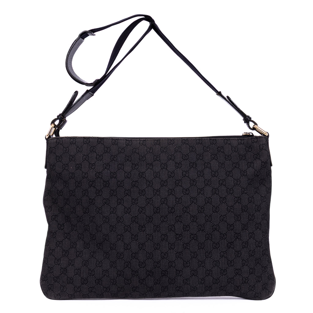 Shoulder Bag Large Flat Messenger Black Monogrammed Canvas