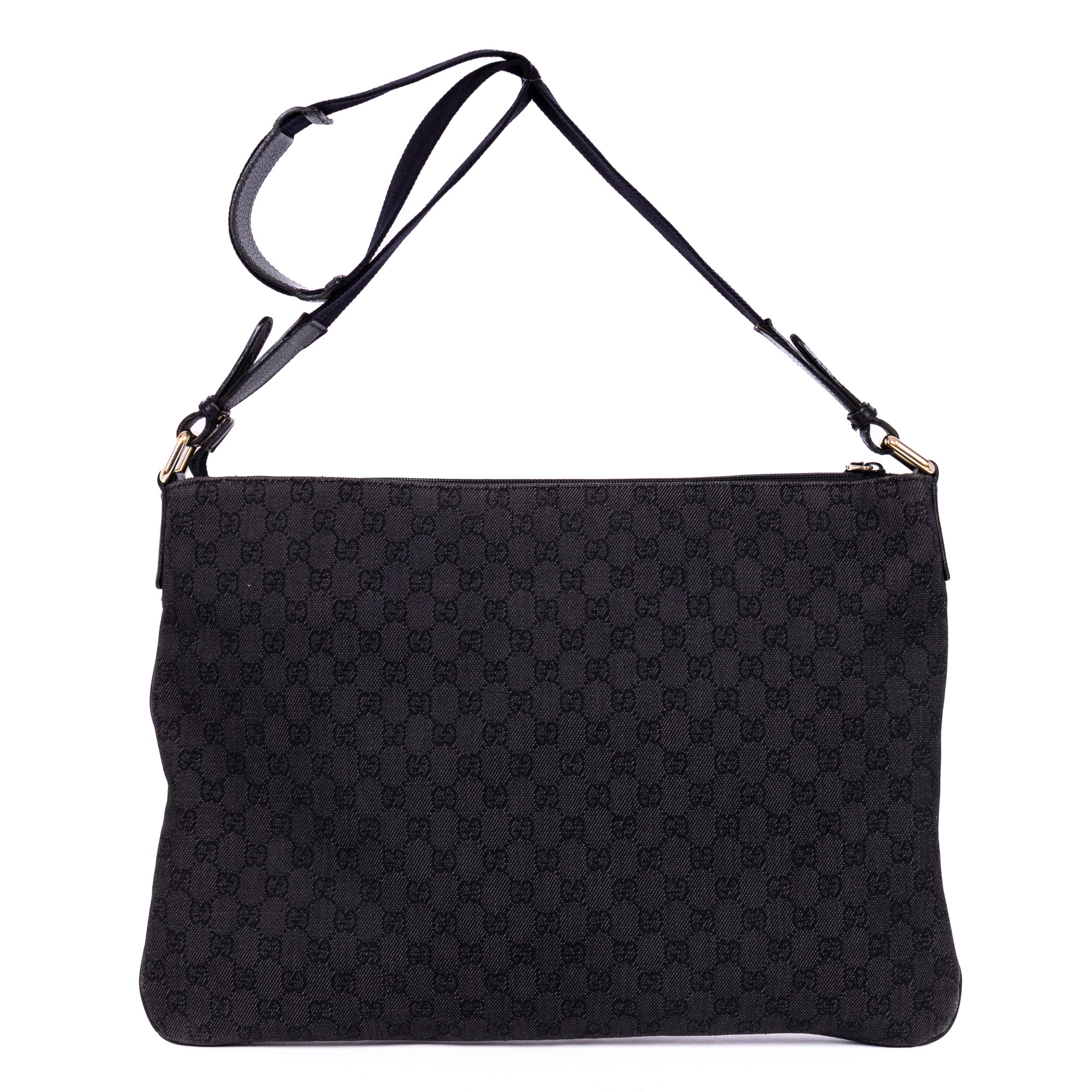 Shoulder Bag Large Flat Messenger Black Monogrammed Canvas