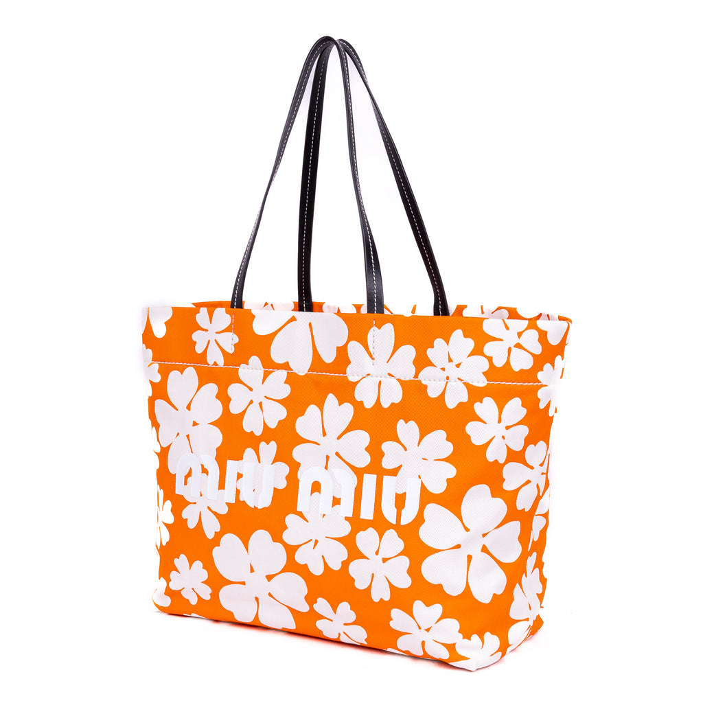 Shoulder Bag Floral Shopping Tote Orange Floral Nylon Canvas