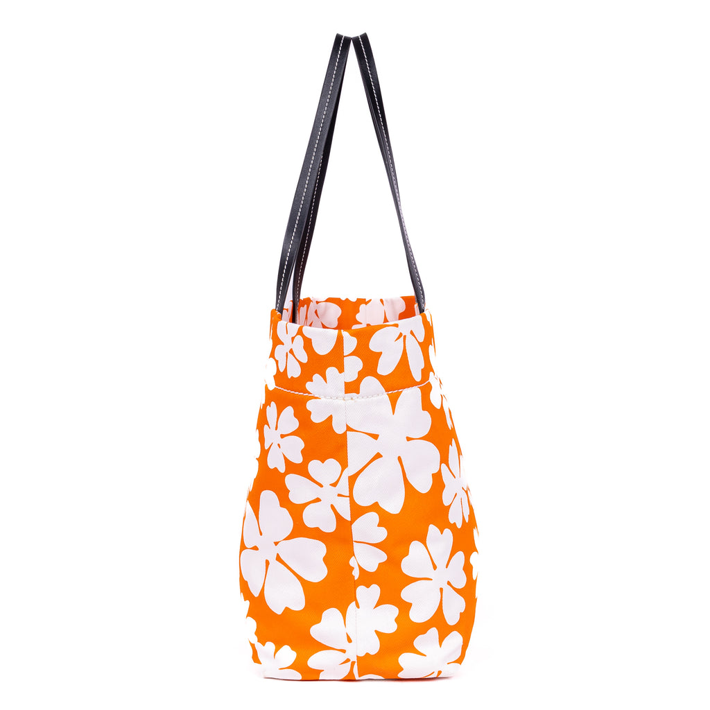 Shoulder Bag Floral Shopping Tote Orange Floral Nylon Canvas