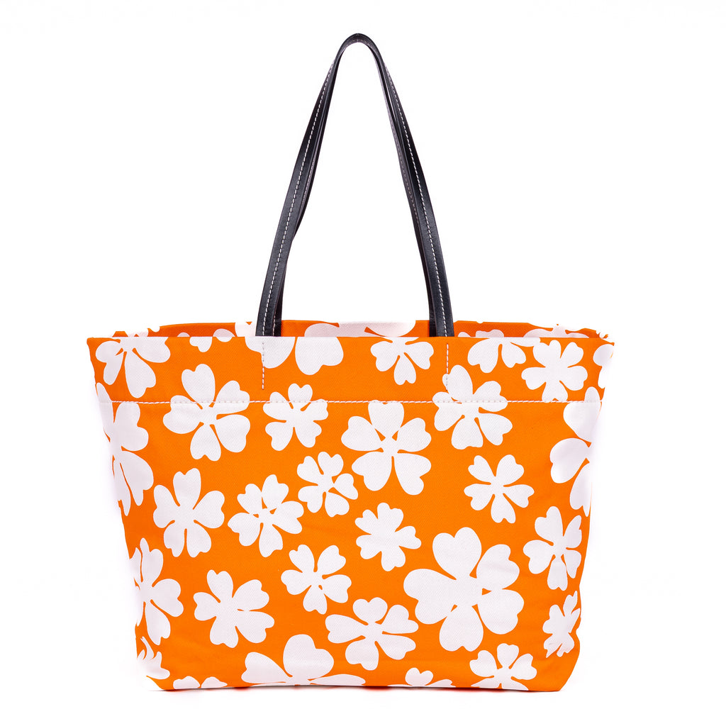 Shoulder Bag Floral Shopping Tote Orange Floral Nylon Canvas