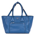 Shoulder Bag Twin Pockets Tote Blue Vitello Daino Leather