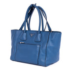 Shoulder Bag Twin Pockets Tote Blue Vitello Daino Leather