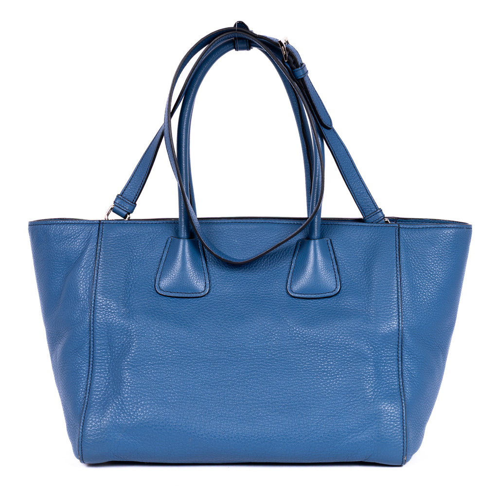 Shoulder Bag Twin Pockets Tote Blue Vitello Daino Leather