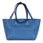Shoulder Bag Twin Pockets Tote Blue Vitello Daino Leather