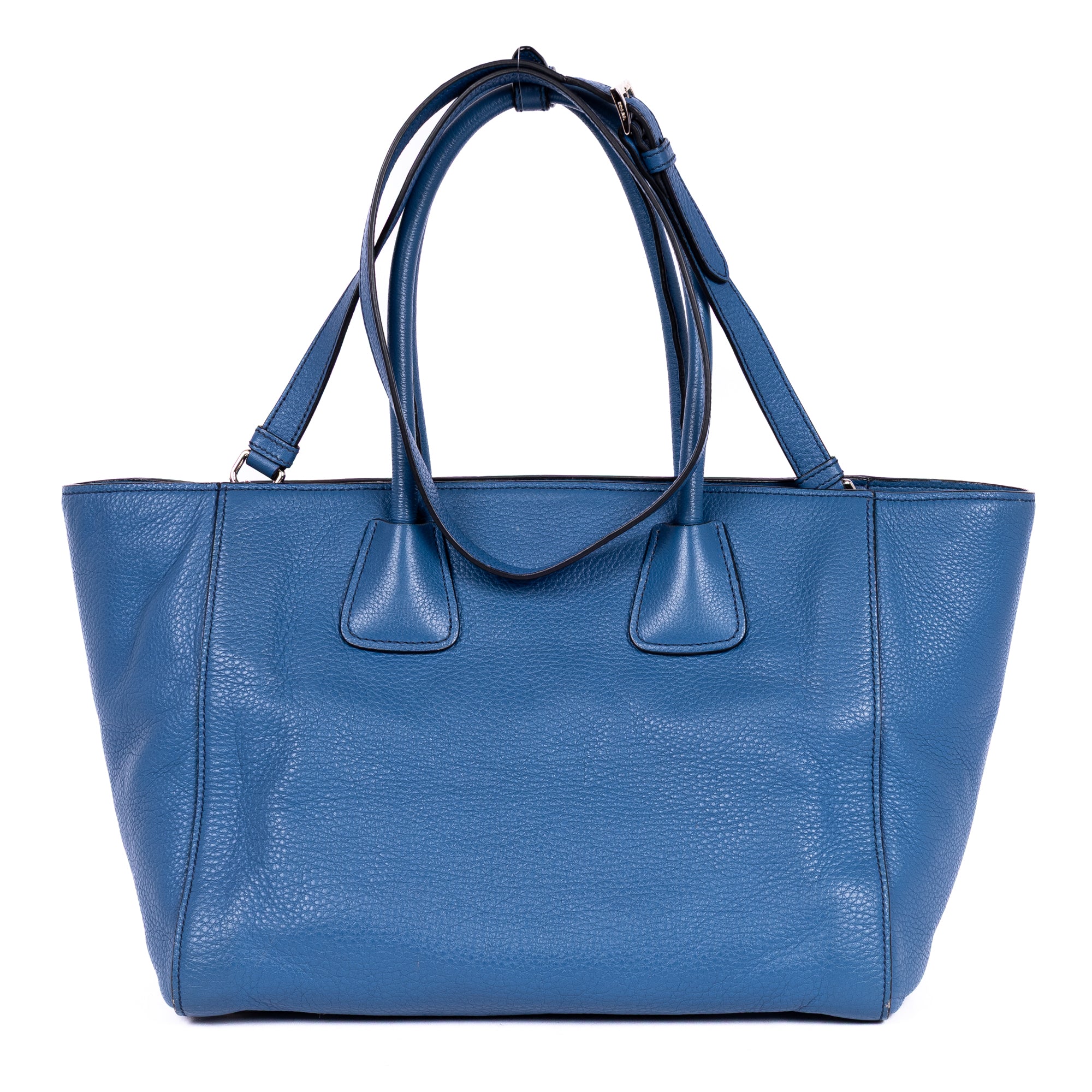 Shoulder Bag Twin Pockets Tote Blue Vitello Daino Leather