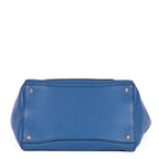 Shoulder Bag Twin Pockets Tote Blue Vitello Daino Leather