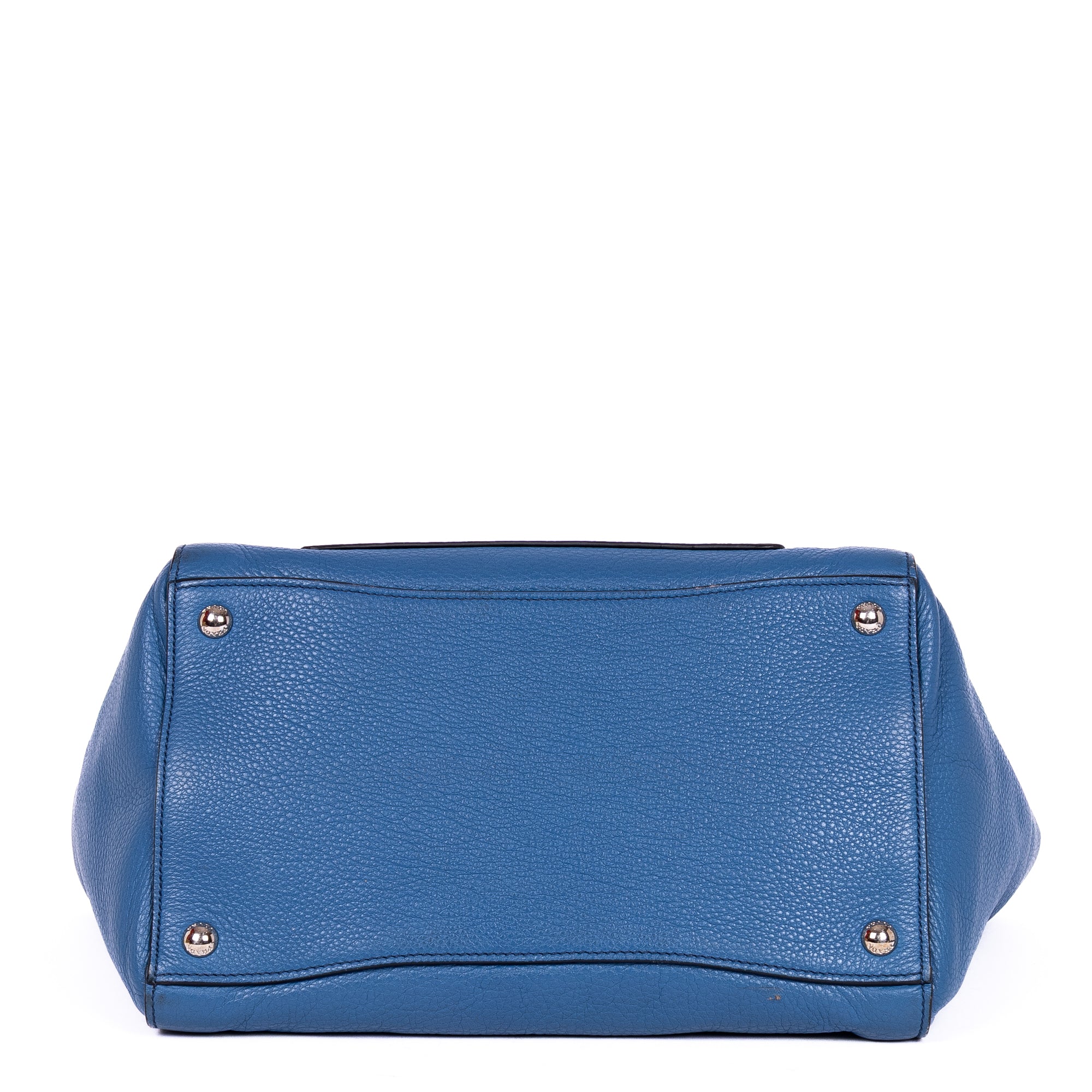 Shoulder Bag Twin Pockets Tote Blue Vitello Daino Leather