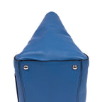 Shoulder Bag Twin Pockets Tote Blue Vitello Daino Leather
