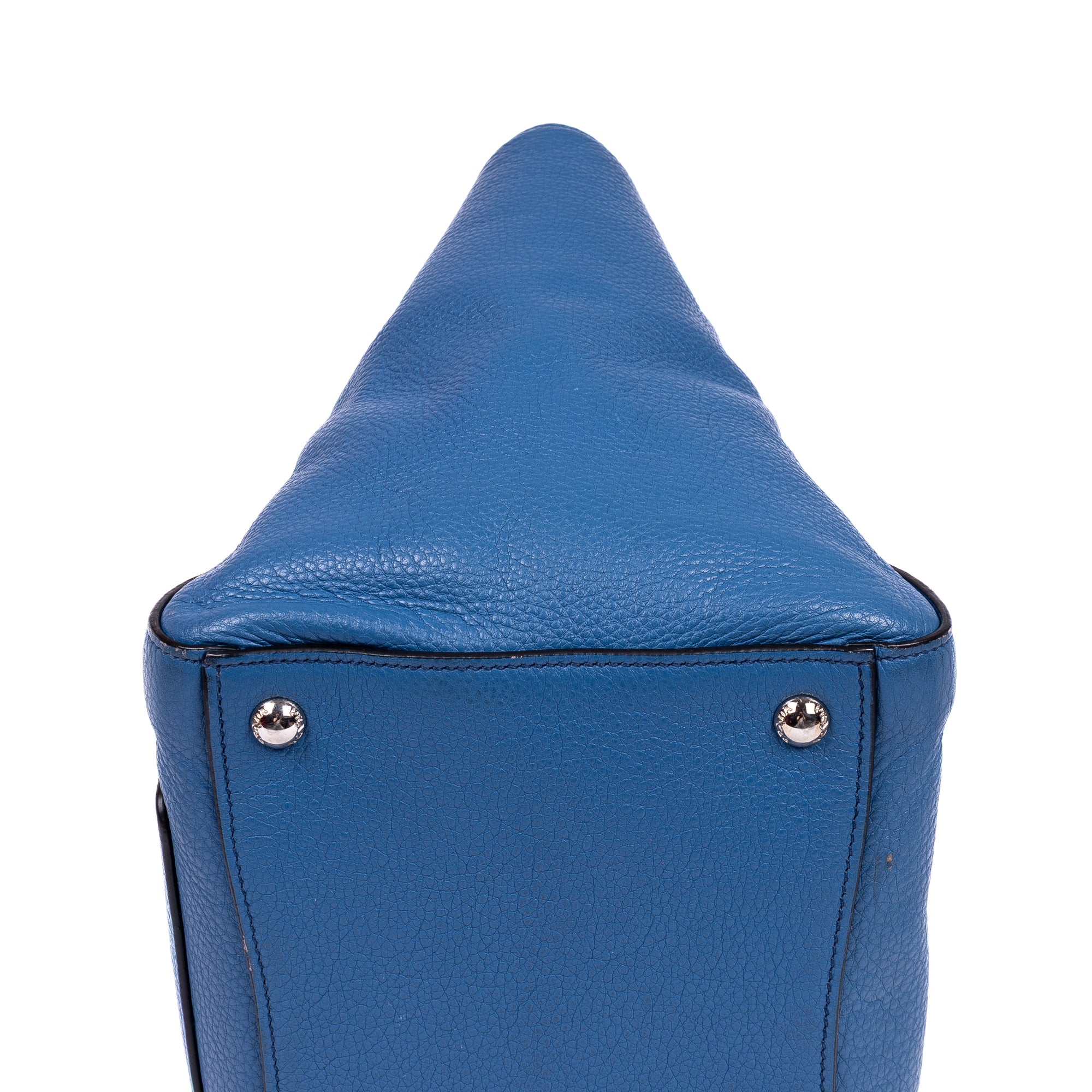 Shoulder Bag Twin Pockets Tote Blue Vitello Daino Leather