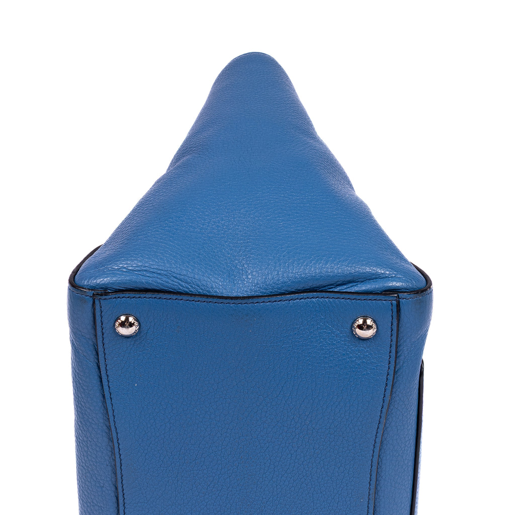Shoulder Bag Twin Pockets Tote Blue Vitello Daino Leather