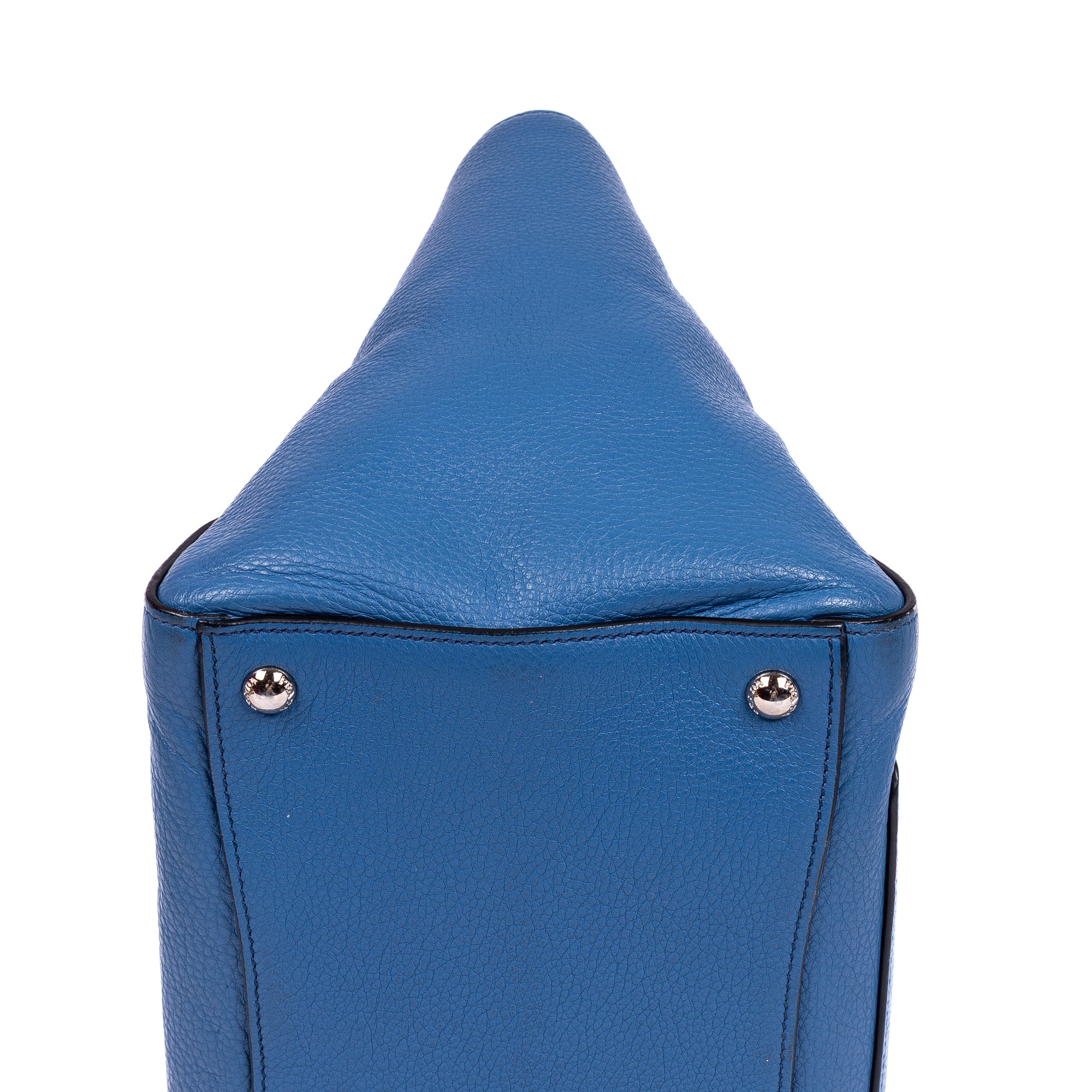 Shoulder Bag Twin Pockets Tote Blue Vitello Daino Leather