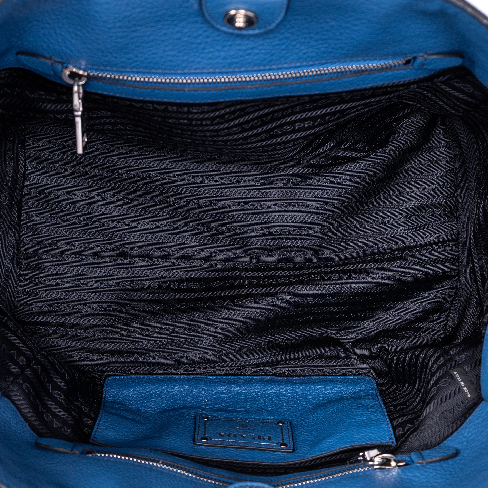 Shoulder Bag Twin Pockets Tote Blue Vitello Daino Leather