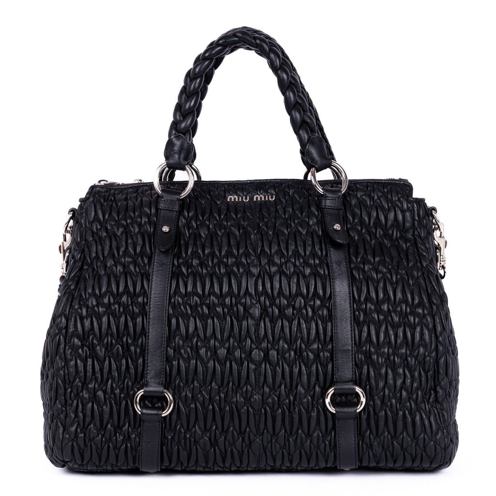 Shoulder Bag Cloquet Nappa Shopping Tote Black Matelasse Leather