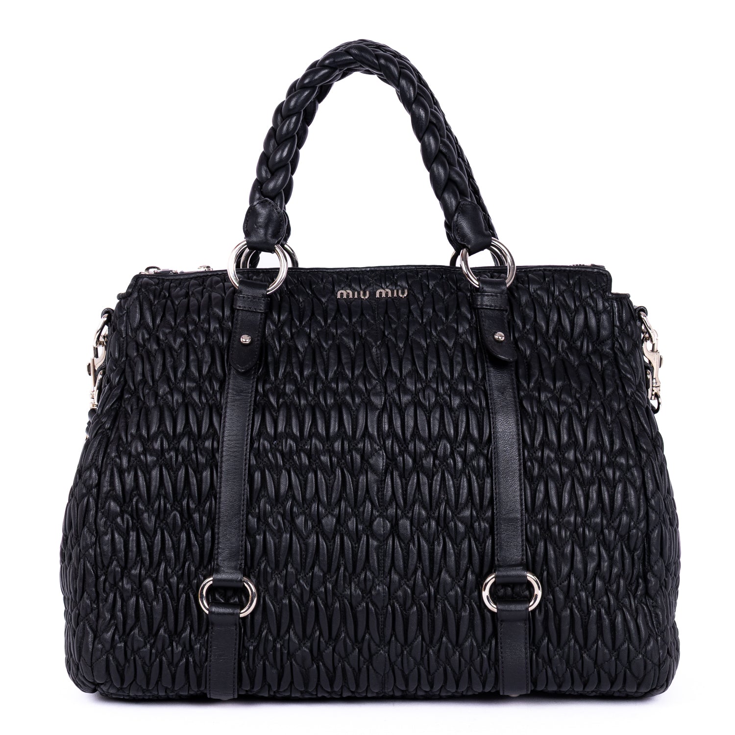 Shoulder Bag Cloquet Nappa Shopping Tote Black Matelasse Leather