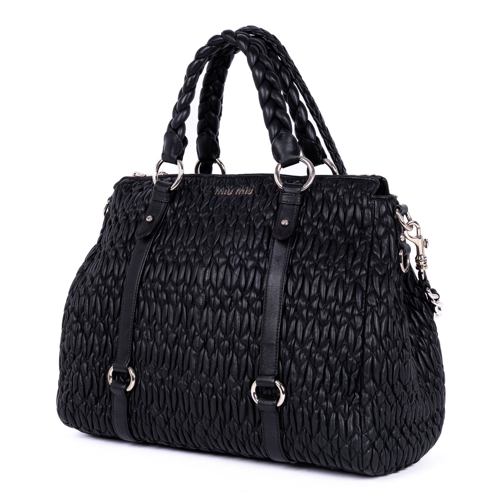 Shoulder Bag Cloquet Nappa Shopping Tote Black Matelasse Leather