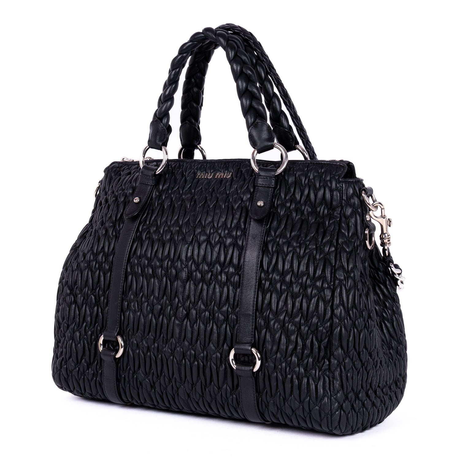 Shoulder Bag Cloquet Nappa Shopping Tote Black Matelasse Leather