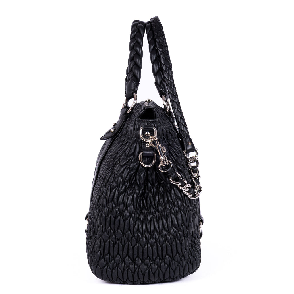 Shoulder Bag Cloquet Nappa Shopping Tote Black Matelasse Leather
