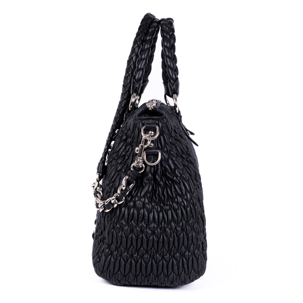 Shoulder Bag Cloquet Nappa Shopping Tote Black Matelasse Leather