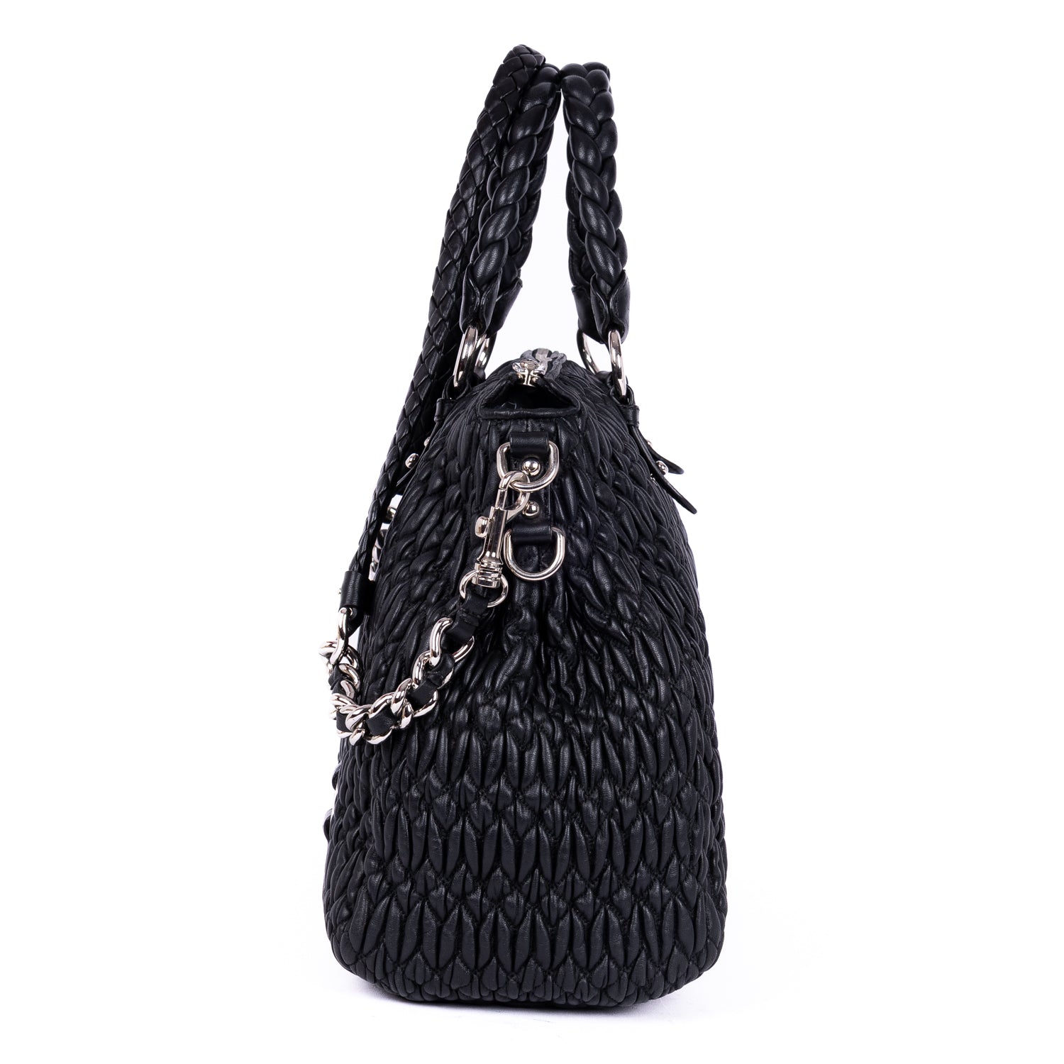 Shoulder Bag Cloquet Nappa Shopping Tote Black Matelasse Leather