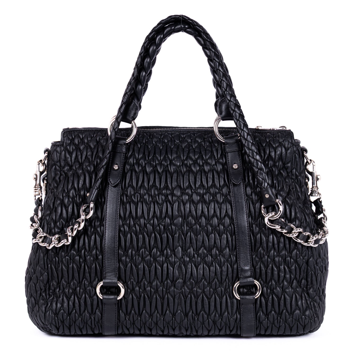 Shoulder Bag Cloquet Nappa Shopping Tote Black Matelasse Leather
