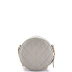 Shoulder Bag Pearl Crush Round Chain Crossbody Grey Lambskin Quilted Leather
