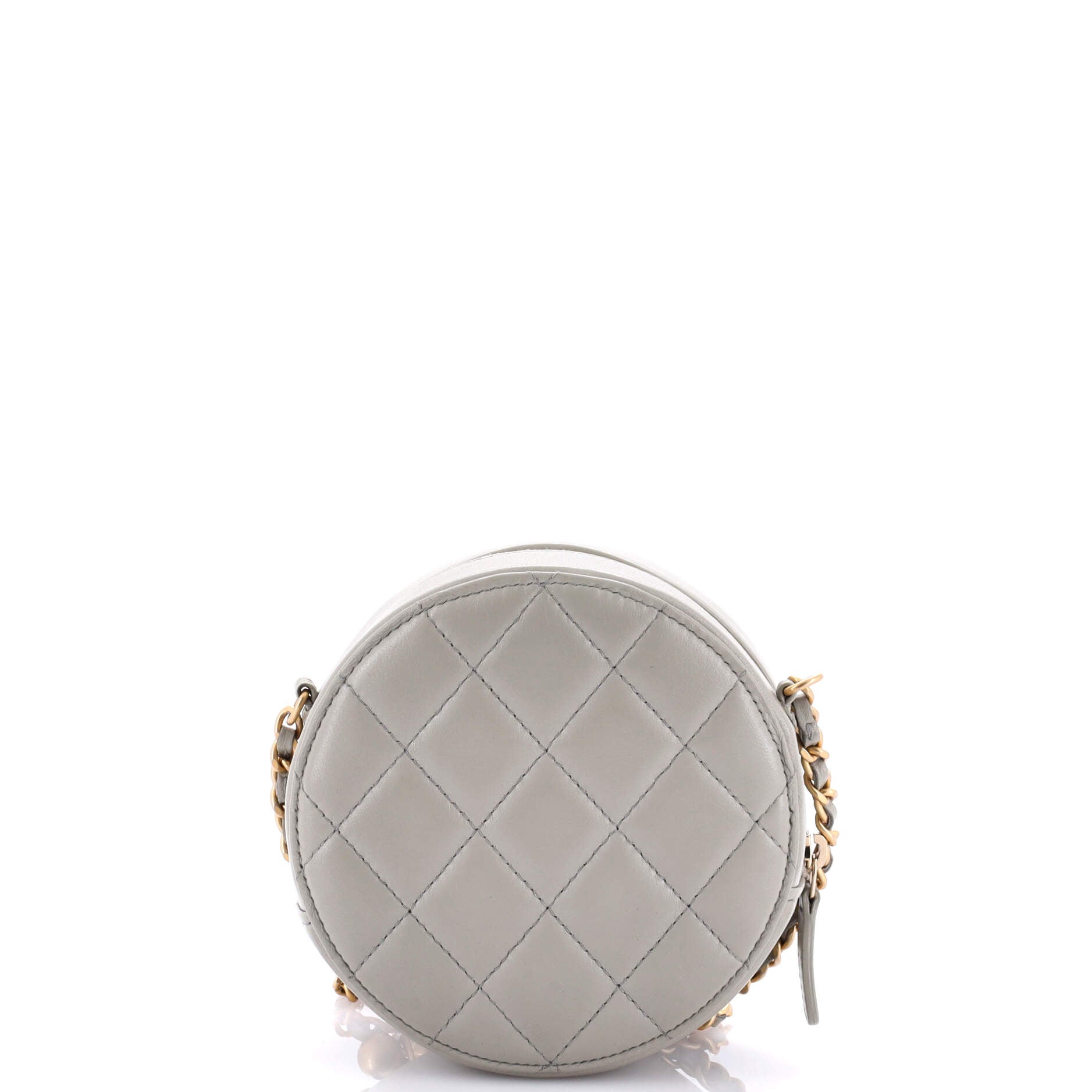 Shoulder Bag Pearl Crush Round Chain Crossbody Grey Lambskin Quilted Leather