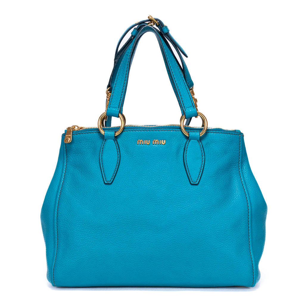 Shoulder Bag Double Zip Convertible Tote Blue Calfskin Leather