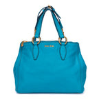 Shoulder Bag Double Zip Convertible Tote Blue Calfskin Leather