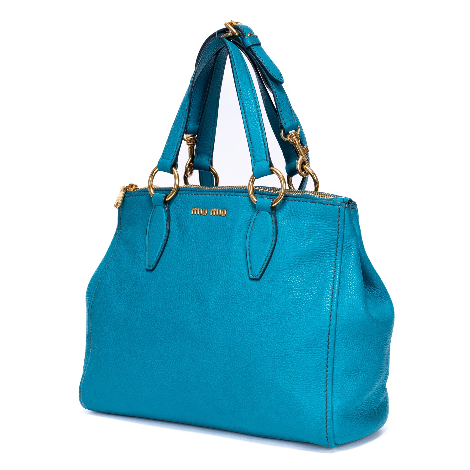 Shoulder Bag Double Zip Convertible Tote Blue Calfskin Leather