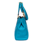 Shoulder Bag Double Zip Convertible Tote Blue Calfskin Leather