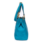 Shoulder Bag Double Zip Convertible Tote Blue Calfskin Leather