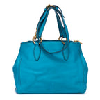 Shoulder Bag Double Zip Convertible Tote Blue Calfskin Leather