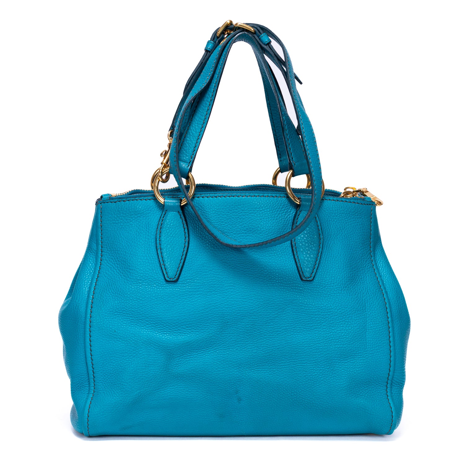 Shoulder Bag Double Zip Convertible Tote Blue Calfskin Leather