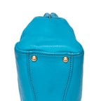 Shoulder Bag Double Zip Convertible Tote Blue Calfskin Leather