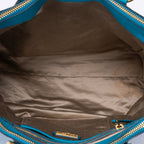 Shoulder Bag Double Zip Convertible Tote Blue Calfskin Leather