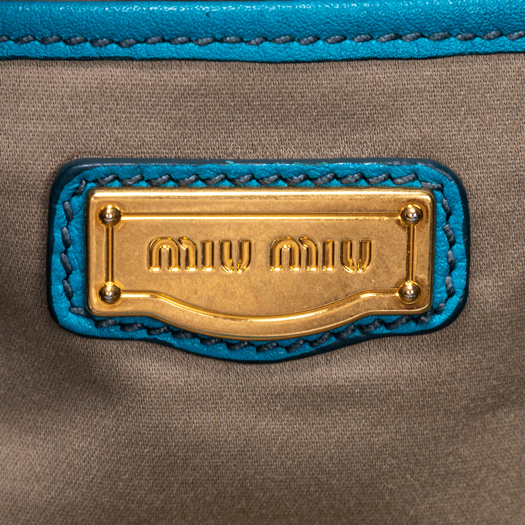 Shoulder Bag Double Zip Convertible Tote Blue Calfskin Leather