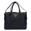 Shoulder Bag Shopping Tote Black Calfskin Leather