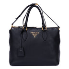 Shoulder Bag Shopping Tote Black Calfskin Leather