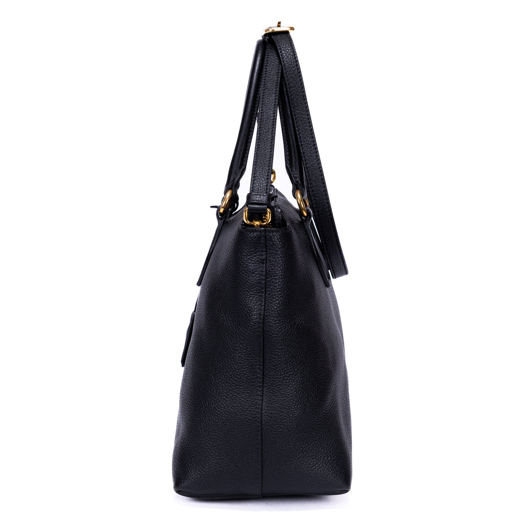 Shoulder Bag Shopping Tote Black Calfskin Leather
