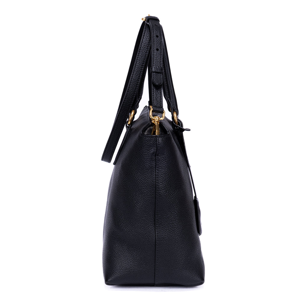 Shoulder Bag Shopping Tote Black Calfskin Leather