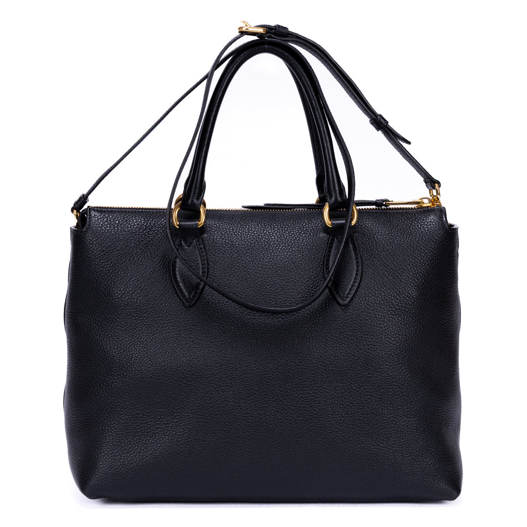 Shoulder Bag Shopping Tote Black Calfskin Leather